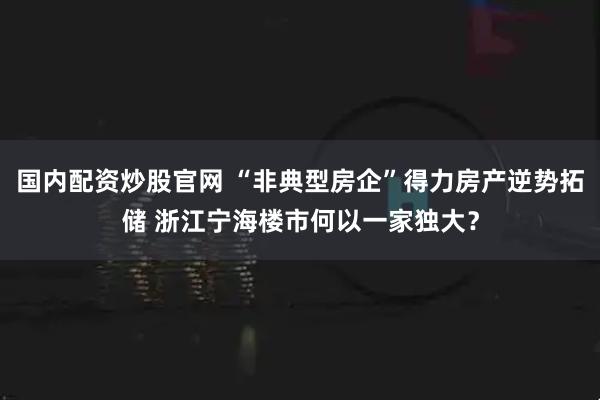 国内配资炒股官网 “非典型房企”得力房产逆势拓储 浙江宁海楼市何以一家独大？